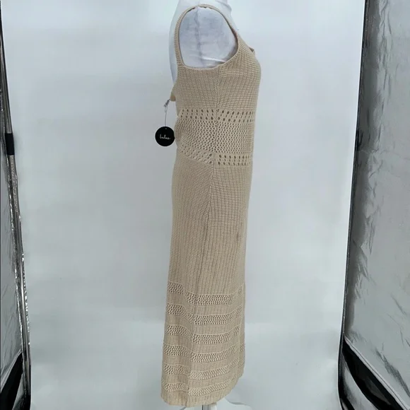 Lulus Beige Crochet Knit Midi Dress Sleeveless Bodycon Small NWT - Picture 5 of 8